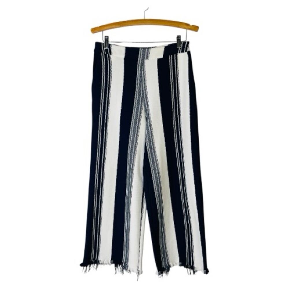 Abbeline blue white stripe coastal wide leg nautical preppy crop pants medium